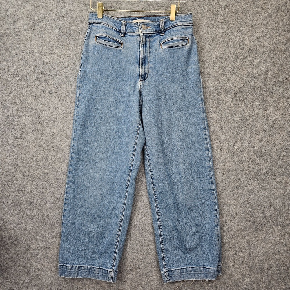 LEVIS Premium Wide Leg Crop Jeans Women W29 Blue Ribcage Big E Button Fly 28 x25
